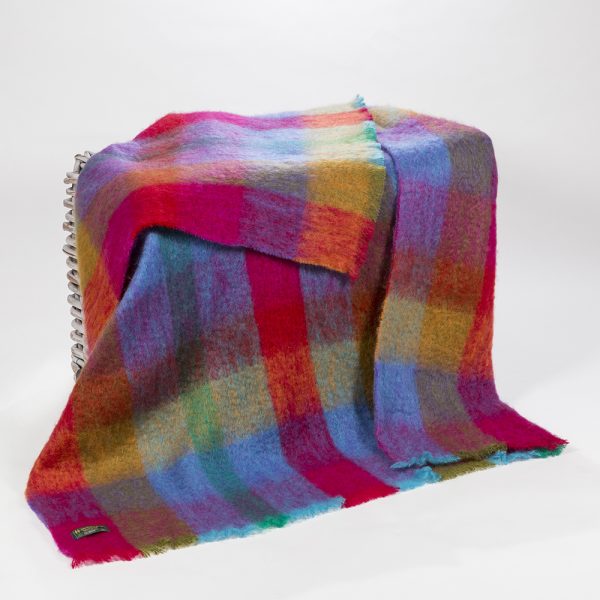LM596 - Mohair Throw Bright Pink Mustard Purple & Aqua Block Check 1 LM596 - Mohair Throw Bright Pink Mustard Purple & Aqua Block Check 1