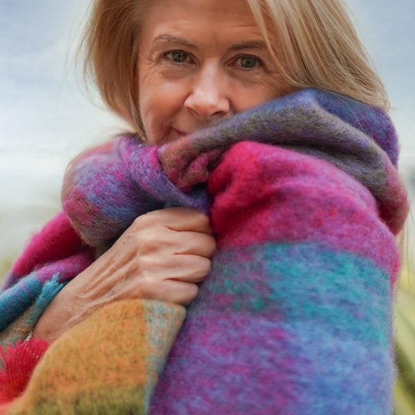 LM596 - Mohair Throw Bright Pink Mustard Purple & Aqua Block Check 13 LM596 - Mohair Throw Bright Pink Mustard Purple & Aqua Block Check 13