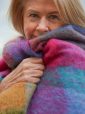 LM596 - Mohair Throw Bright Pink Mustard Purple & Aqua Block Check 13