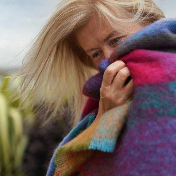 LM596 - Mohair Throw Bright Pink Mustard Purple & Aqua Block Check 15 LM596 - Mohair Throw Bright Pink Mustard Purple & Aqua Block Check 15