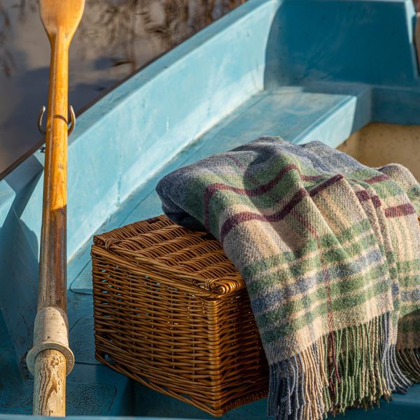 LW100 - Large Irish Picnic Blanket Denim Green Camel Burgundy Plaid 5 LW100 - Large Irish Picnic Blanket Denim Green Camel Burgundy Plaid 5