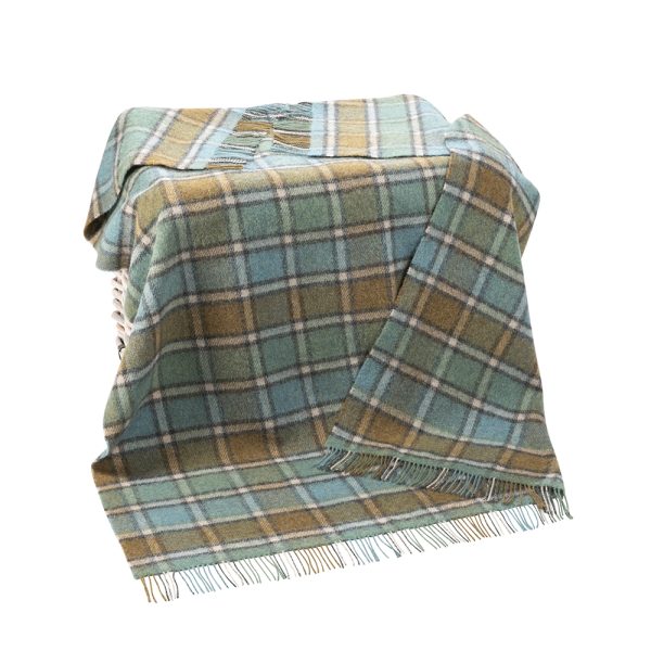 LW120 - Irish Picnic Blanket Lichen Sea Green and Beige Plaid 1 LW120 - Irish Picnic Blanket Lichen Sea Green and Beige Plaid 1