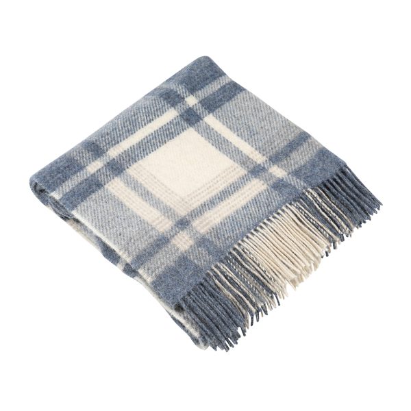 LW124 - Irish Picnic Blanket Natural Denim Blue Mix Plaid 2 LW124 - Irish Picnic Blanket Natural Denim Blue Mix Plaid 2