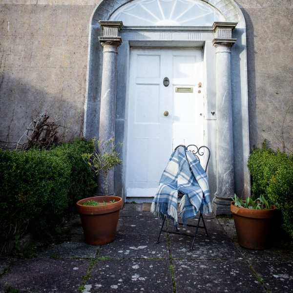 LW124 - Irish Picnic Blanket Natural Denim Blue Mix Plaid 4 LW124 - Irish Picnic Blanket Natural Denim Blue Mix Plaid 4