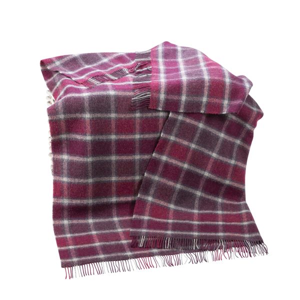 LW125 - Irish Picnic Blanket Berry Red Grey Windowpane 1 LW125 - Irish Picnic Blanket Berry Red Grey Windowpane 1