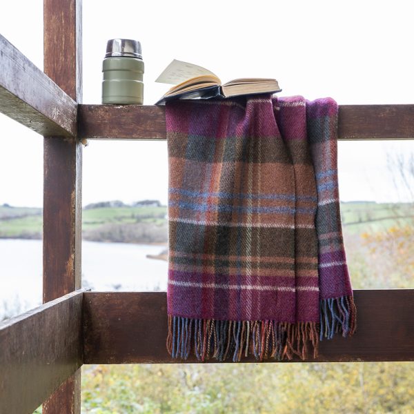 LW152 - Irish Picnic Blanket Raspberry Purple Green and Orange Tartan 2