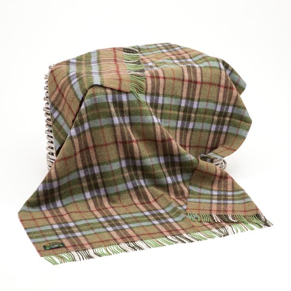 LW186 - Irish Picnic Blanket Pale Green Beige Blue Tartan LW186 - Irish Picnic Blanket Pale Green Beige Blue Tartan
