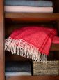 1406 - Merino Wool Cashmere Throw Raspberry Herringbone 10
