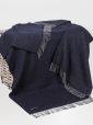 1408 - Merino Wool Cashmere Throw Dark Navy Herringbone 1