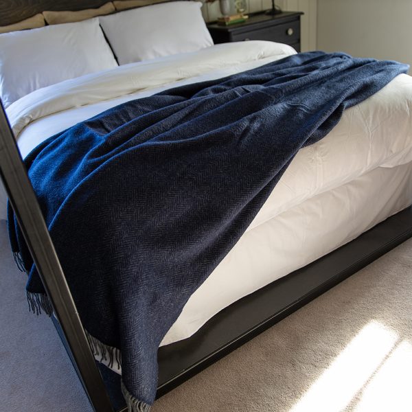 1408 - Merino Wool Cashmere Throw Dark Navy Herringbone 2 1408 - Merino Wool Cashmere Throw Dark Navy Herringbone 2