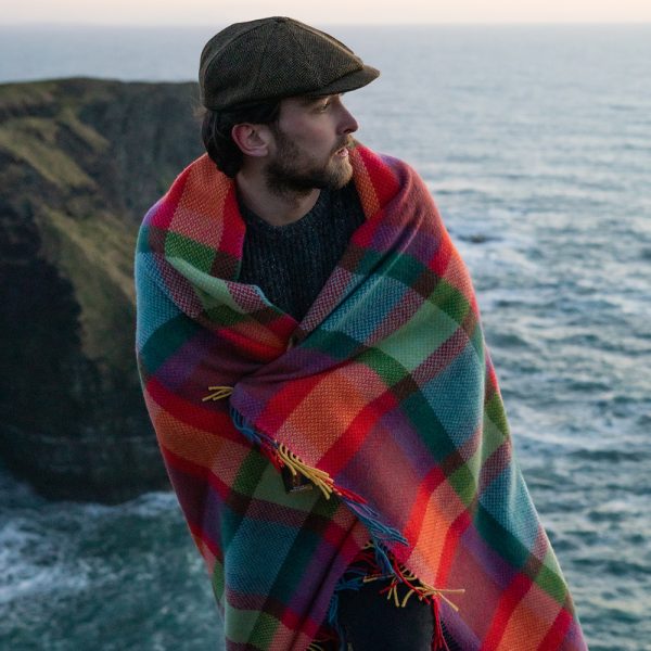 1418 - Merino Wool Cashmere Throw Bright Yellow, Pink and Green Check 4 1418 - Merino Wool Cashmere Throw Bright Yellow, Pink and Green Check 4