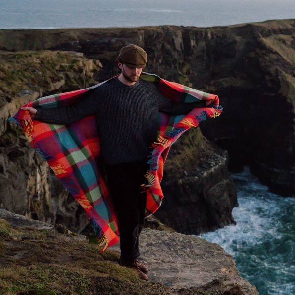 1418 - Merino Wool Cashmere Throw Bright Yellow, Pink and Green Check 6 1418 - Merino Wool Cashmere Throw Bright Yellow, Pink and Green Check 6