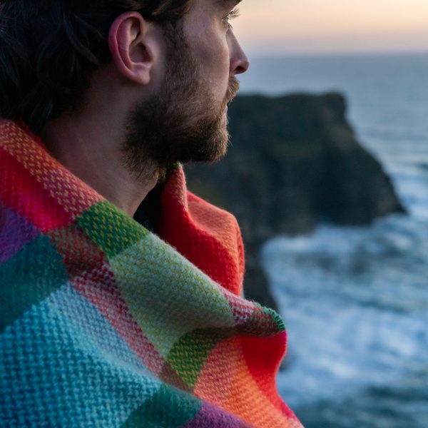 1418 - Merino Wool Cashmere Throw Bright Yellow, Pink and Green Check 7 1418 - Merino Wool Cashmere Throw Bright Yellow, Pink and Green Check 7