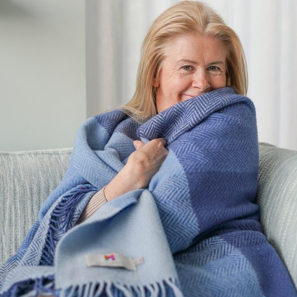 1422 - Merino Wool Cashmere Throw Blue Mix Herringbone Block 3