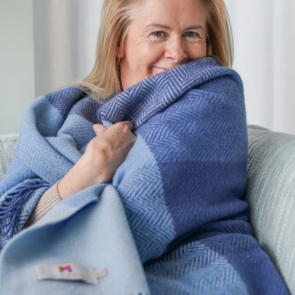 1422 - Merino Wool Cashmere Throw Blue Mix Herringbone Block 4 1422 - Merino Wool Cashmere Throw Blue Mix Herringbone Block 4