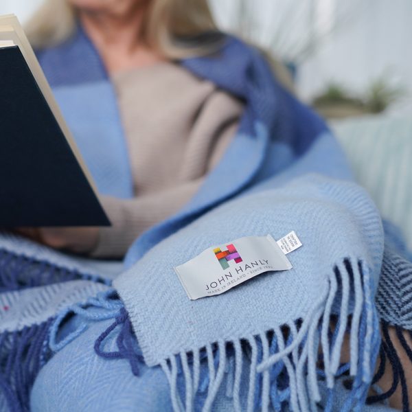 1422 - Merino Wool Cashmere Throw Blue Mix Herringbone Block 7 1422 - Merino Wool Cashmere Throw Blue Mix Herringbone Block 7