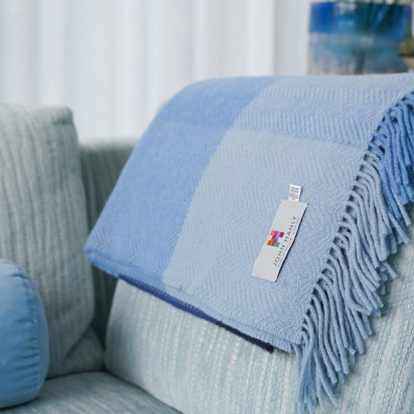 1422 - Merino Wool Cashmere Throw Blue Mix Herringbone Block 9 1422 - Merino Wool Cashmere Throw Blue Mix Herringbone Block 9