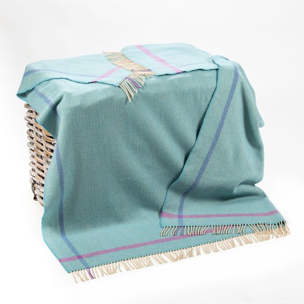 1426 - Merino Wool Cashmere Throw Aqua Cream Purple Herringbone 1 1426 - Merino Wool Cashmere Throw Aqua Cream Purple Herringbone 1