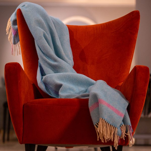 1426 - Merino Wool Cashmere Throw Aqua Cream Purple Herringbone 3 1426 - Merino Wool Cashmere Throw Aqua Cream Purple Herringbone 3