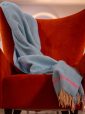 1426 - Merino Wool Cashmere Throw Aqua Cream Purple Herringbone 3