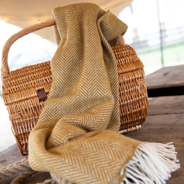 1427 - Merino Wool Cashmere Throw Mustard Mix Herringbone 3