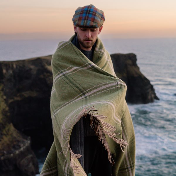 1467 - Merino Wool Cashmere Throw Green Beige Cream Overcheck 10 1467 - Merino Wool Cashmere Throw Green Beige Cream Overcheck 10