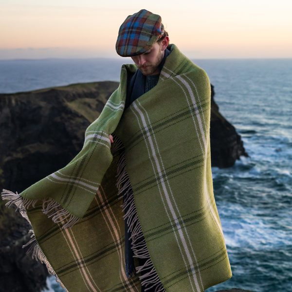 1467 - Merino Wool Cashmere Throw Green Beige Cream Overcheck 6 1467 - Merino Wool Cashmere Throw Green Beige Cream Overcheck 6