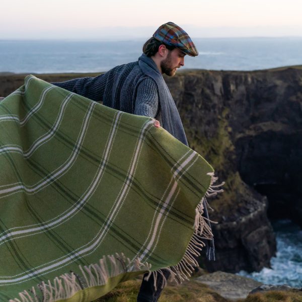 1467 - Merino Wool Cashmere Throw Green Beige Cream Overcheck 9 1467 - Merino Wool Cashmere Throw Green Beige Cream Overcheck 9