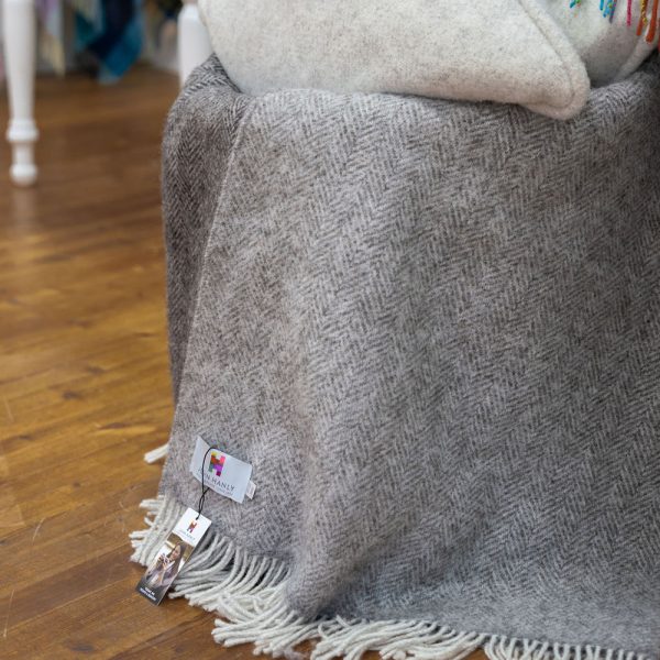 1474 - Merino Wool Cashmere Throw Grey Herringbone 8 1474 - Merino Wool Cashmere Throw Grey Herringbone 8