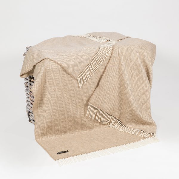 1475 - Merino Wool Cashmere Throw Beige Herringbone 1 1475 - Merino Wool Cashmere Throw Beige Herringbone 1