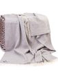 1488 - Merino Wool Cashmere Throw Pale Grey & Cream Herringbone 1
