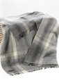 1489 - Merino Wool Cashmere Throw Grey Silver Border Check 1
