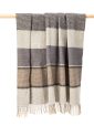 1490 - Merino Wool Cashmere Throw Grey Stone Beige Stripe 1