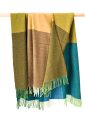 612 - Lambswool Throw Blue Green Mustard Tan Large Blocks