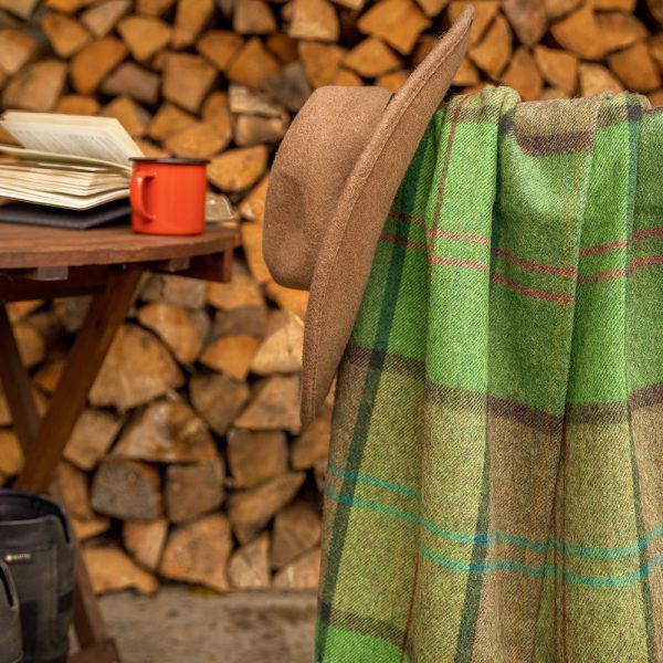 618 - Lambswool Throw Green Earthy Check 2