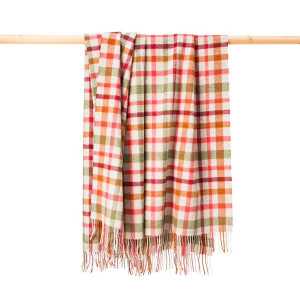 640 - Lambswool Throw Grey Rust Peach Check 640 - Lambswool Throw Grey Rust Peach Check
