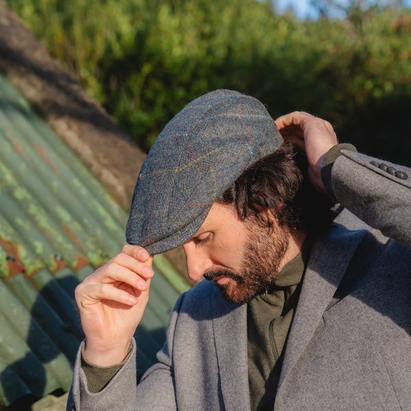 DC H101 - Driving Cap Sea Green & Blue Windowpane 5 DC H101 - Driving Cap Sea Green & Blue Windowpane 5