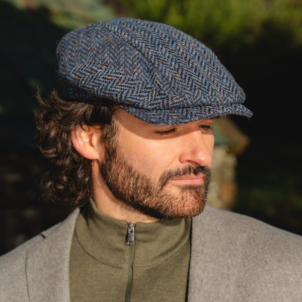 DC H27 - Driving Cap Denim Navy Herringbone Donegal 3 DC H27 - Driving Cap Denim Navy Herringbone Donegal 3