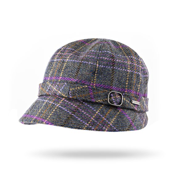 EVE E - Irish Ladies Tweed Hat Blue Green with Purple Overchecks 1 EVE E - Irish Ladies Tweed Hat Blue Green with Purple Overchecks 1