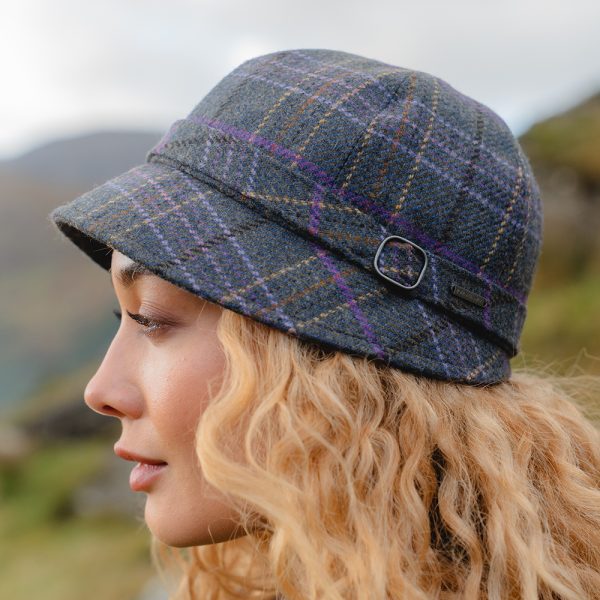 EVE E - Irish Ladies Tweed Hat Blue Green with Purple Overchecks 3 EVE E - Irish Ladies Tweed Hat Blue Green with Purple Overchecks 3