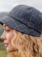 EVE E - Irish Ladies Tweed Hat Blue Green with Purple Overchecks 3
