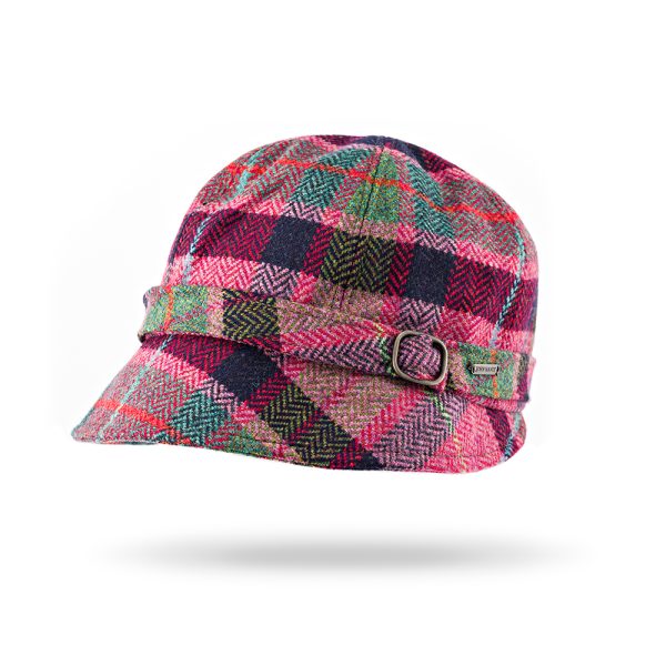 EVE G - Irish Ladies Tweed Hat Rose Pink & Navy Plaid 1 EVE G - Irish Ladies Tweed Hat Rose Pink & Navy Plaid 1