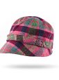 EVE G - Irish Ladies Tweed Hat Rose Pink & Navy Plaid 1