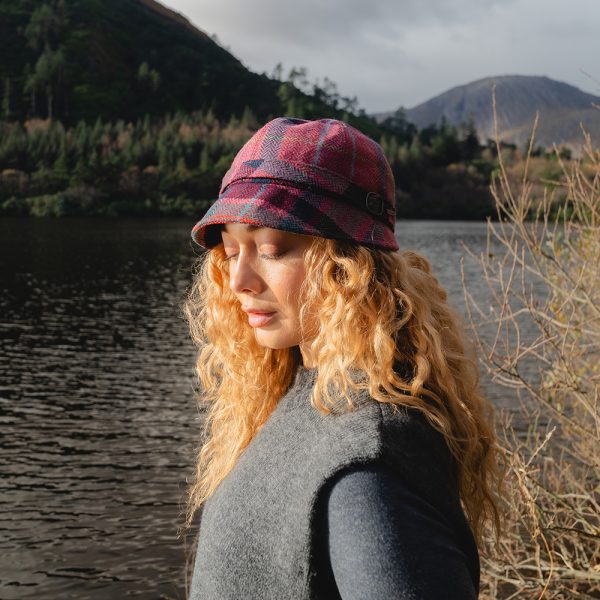 EVE G - Irish Ladies Tweed Hat Rose Pink & Navy Plaid 2 EVE G - Irish Ladies Tweed Hat Rose Pink & Navy Plaid 2