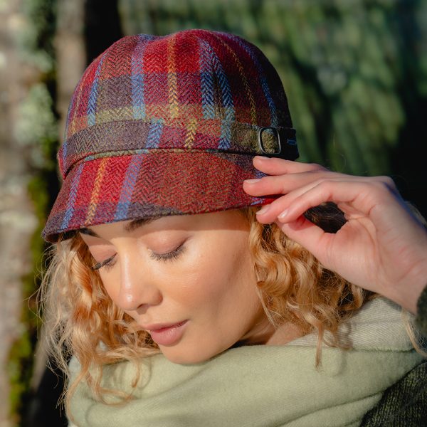 EVE H - Irish Ladies Tweed Hat Blue Green & Burnt Orange Plaid 2 EVE H - Irish Ladies Tweed Hat Blue Green & Burnt Orange Plaid 2