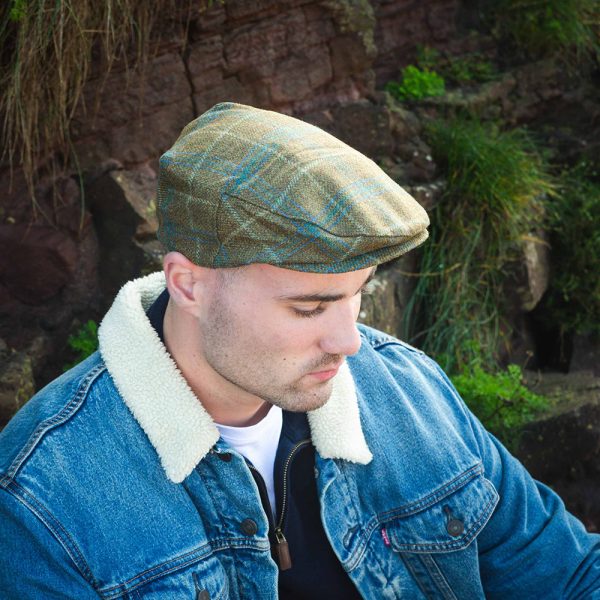 TC H89 - Irish Tweed Cap Olive Green Blue Overcheck 5 TC H89 - Irish Tweed Cap Olive Green Blue Overcheck 5