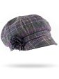 UNA E - Irish Ladies Tweed Hat Blue Green with Purple overchecks (with rosette) 1