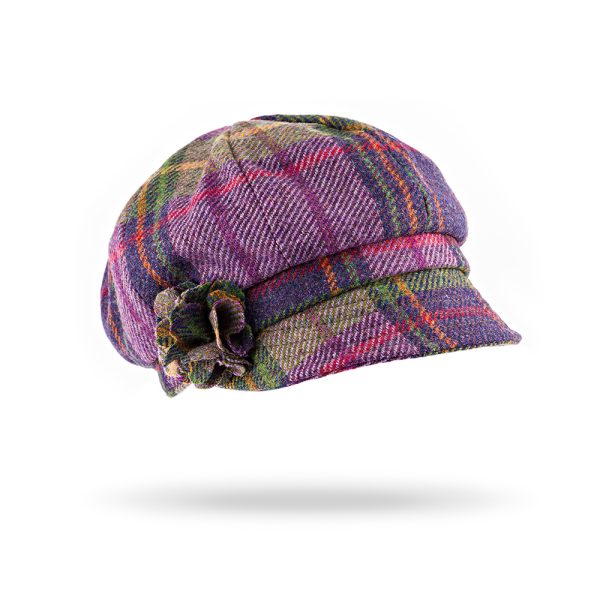 UNA F - Irish Ladies Tweed Hat Purple Green Plaid (with rosette) 1 UNA F - Irish Ladies Tweed Hat Purple Green Plaid (with rosette) 1