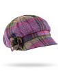UNA F - Irish Ladies Tweed Hat Purple Green Plaid (with rosette) 1