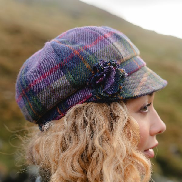 UNA F - Irish Ladies Tweed Hat Purple Green Plaid (with rosette) 4 UNA F - Irish Ladies Tweed Hat Purple Green Plaid (with rosette) 4